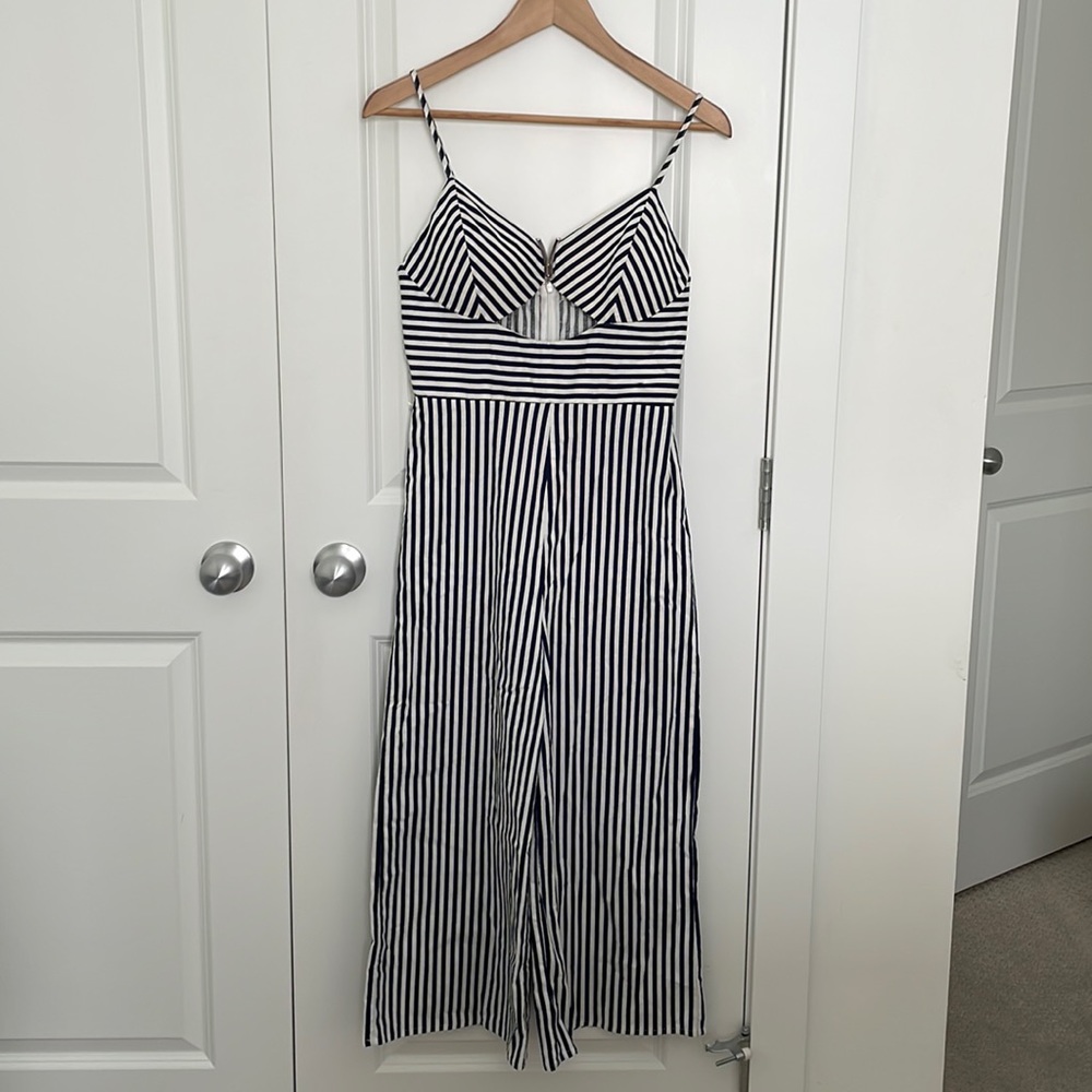 Blue & White Striped Wide Leg Romper